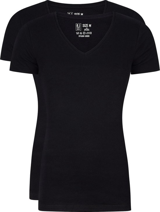 RJ Bodywear Everyday - Alkmaar - 2-pack - T-shirt diepe V-hals - zwart rib -  Maat XXL