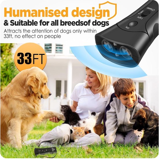 Ultrasonic Dog Bark Deterrent with Dog Whistles, Rechargeable Bark Control Device, Dog Barking Deterrents, Dog Behavior Training Tool Control Devices of 16.4 ft Effective Control Range - Black