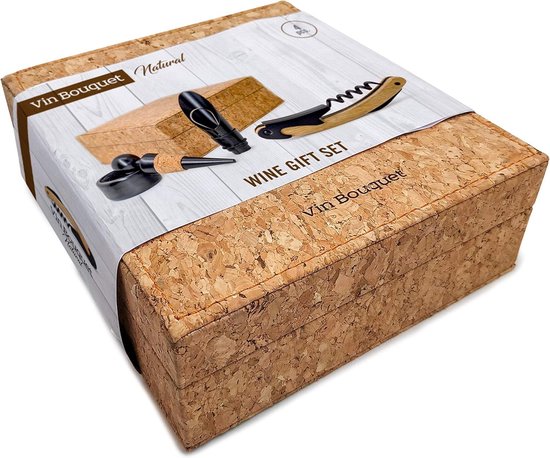 YOBANSA Bamboo Box Wine Accessories Gift Set, Wine Opener Set - Includes Rabbit Wine Corkscrew Wine Stoppers Wine Pourer, Wooden Chess Set (Model 04