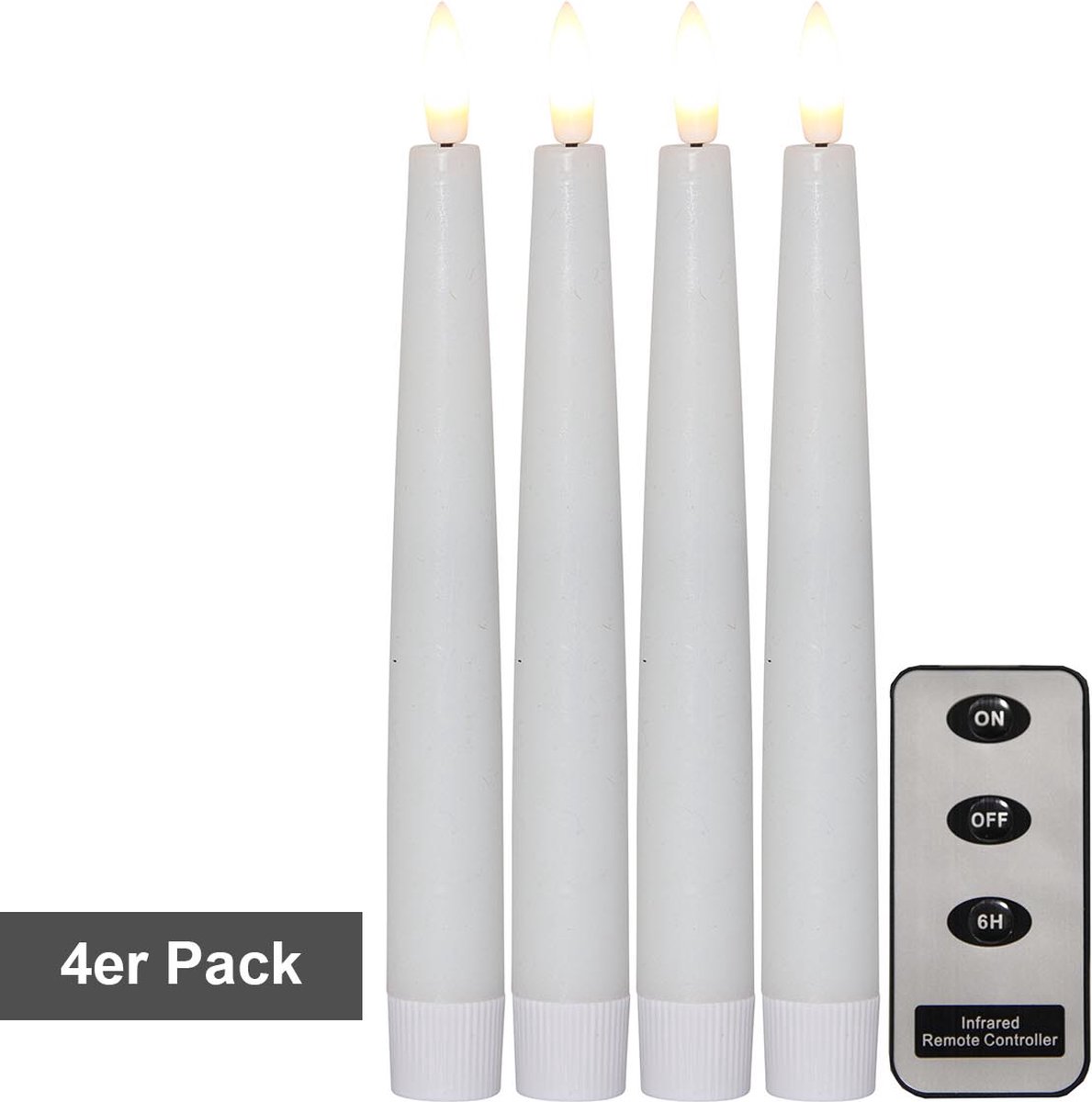 Star Trading kaarsenset Flame Slim, 4 stuks, tafelkaarsen, wit, afstandsbediening, LED, timer, warm wit, 20 cm