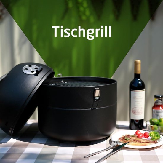 Draagbare houtskoolgrill - Compacte tafelgrill met ventilatiesysteem - Stalen grill Ø 29 cm - Afmetingen Ø 345 x 428 cm — afbeelding 5