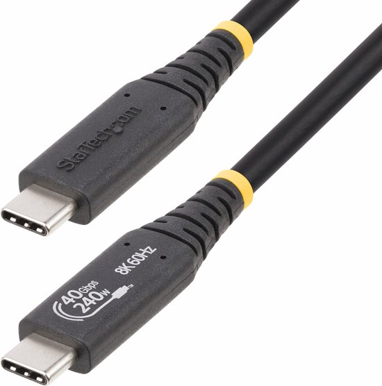 StarTech.com 1m USB4 Kabel, USB-IF Gecertificeerde USB Type-C Kabel, 40Gbps, 240W Power Delivery PD 3.1 EPR, 8K 60Hz, USB-C Data/Laad Kabel, Compatibel met Thunderbolt/USB 3.2 Poorten