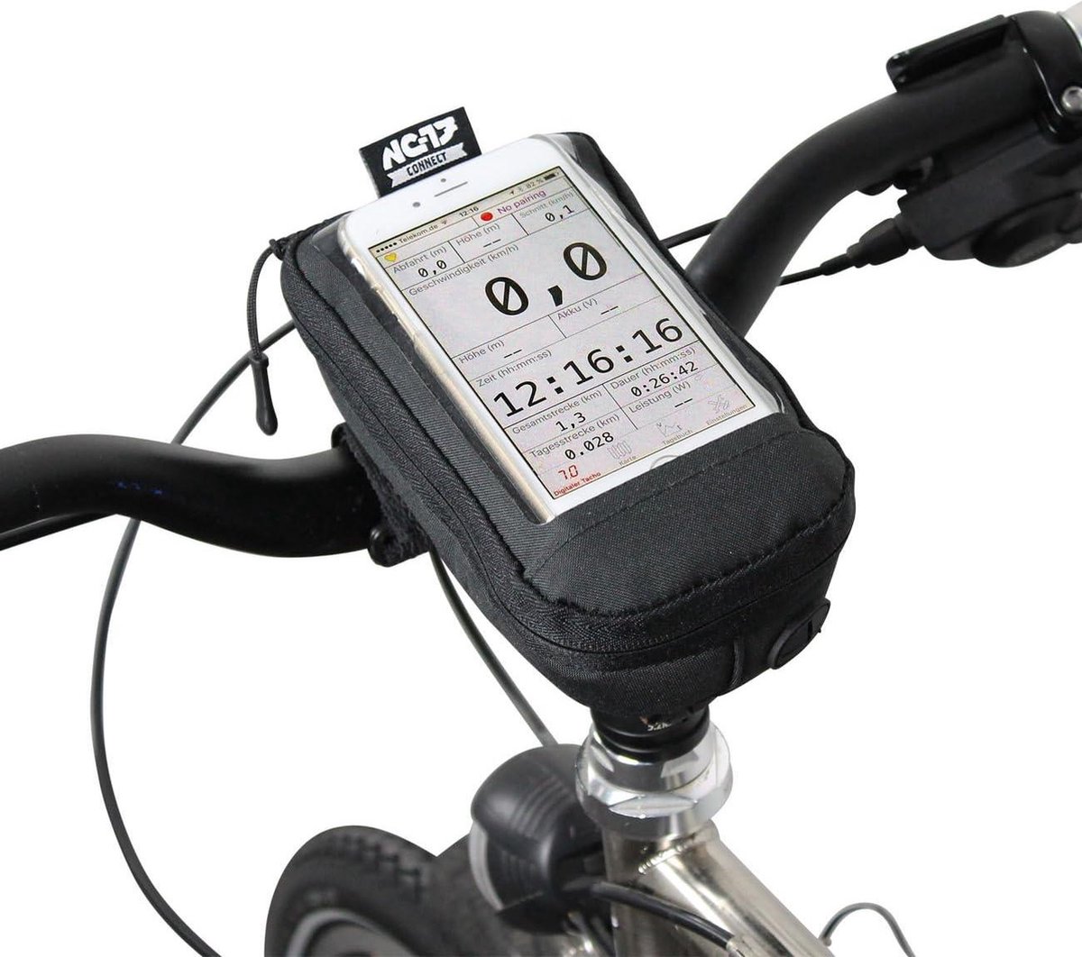 Stuurtas voor fiets - smartphonetas met touchscreen - telefoonhouder - opbergvak - kabeldoorlaat - zwart