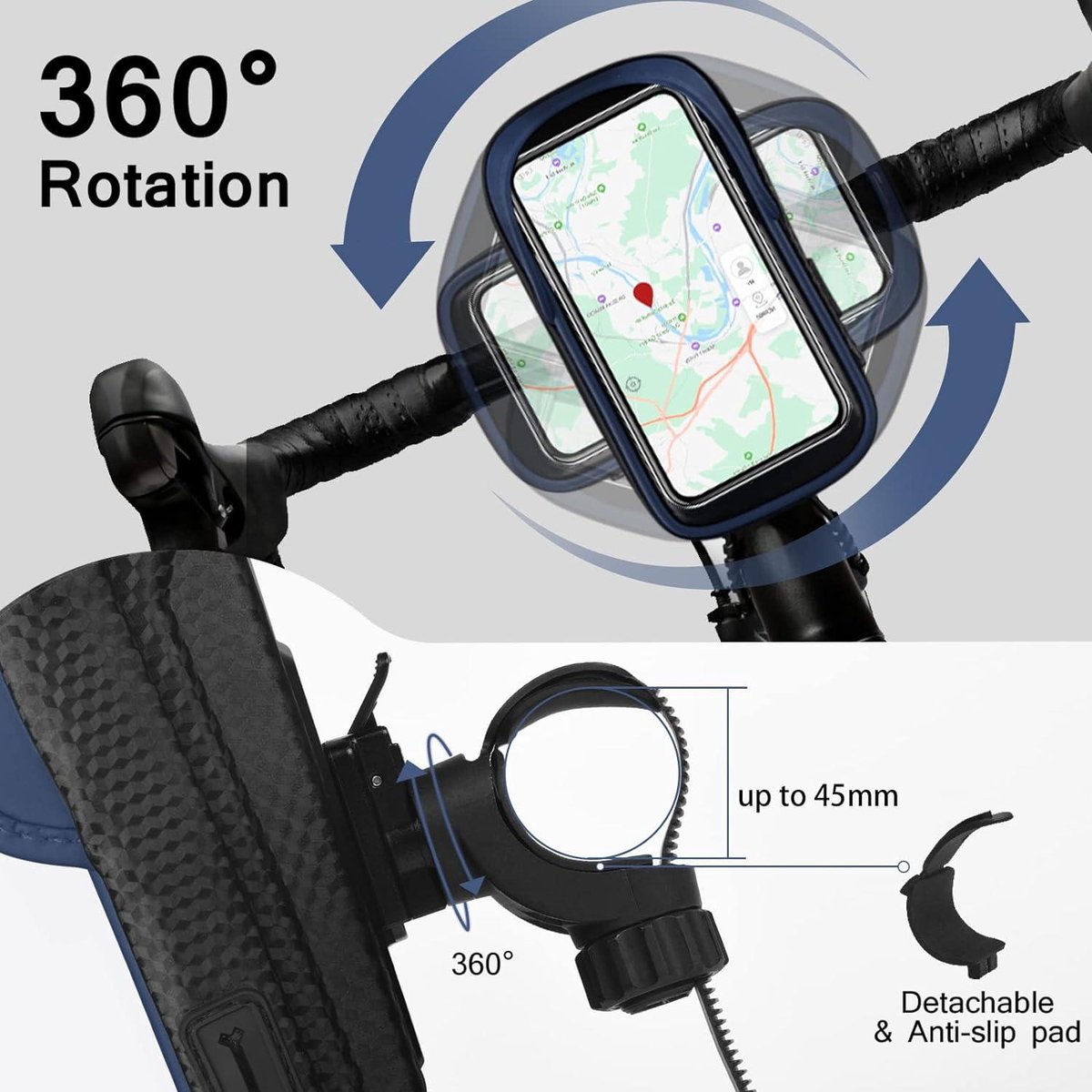 Waterdichte Fietshouder Telefoonhouder - 360° Rotatie Fietstas Regenhoes Touchscreen 7 inch