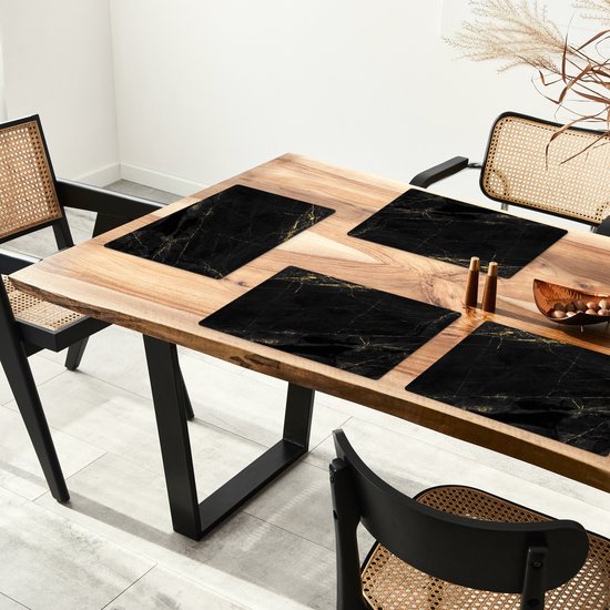 Set de table - Marbre - Zwart - Or - Chic - 45x30 cm - 6 pièces