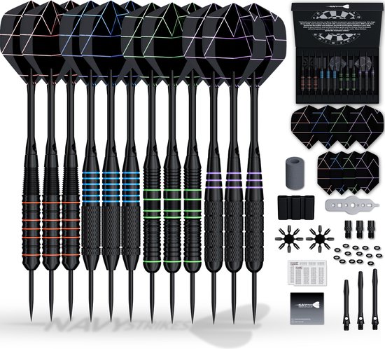 Navy Strikes Dartpijlen 24 25 Gram - 4 Soorten Grip - 12 Darts - 108 Delige Set - Darten