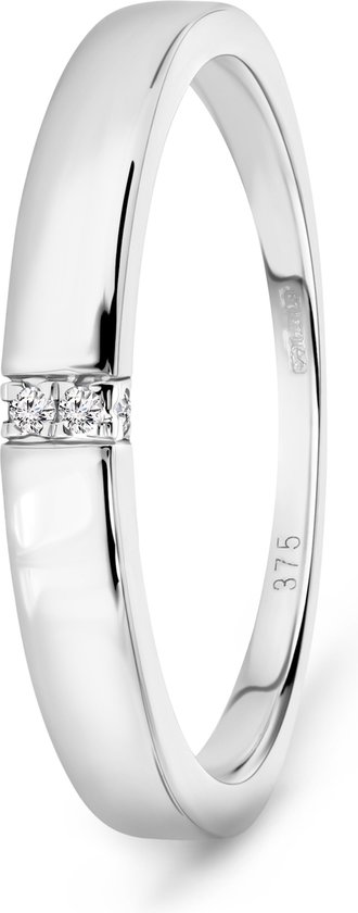 Miore Pure Ring Dames - 9 Karaat - Zilverkleurig - Met Diamanten - Handgemaakt - Maat 54