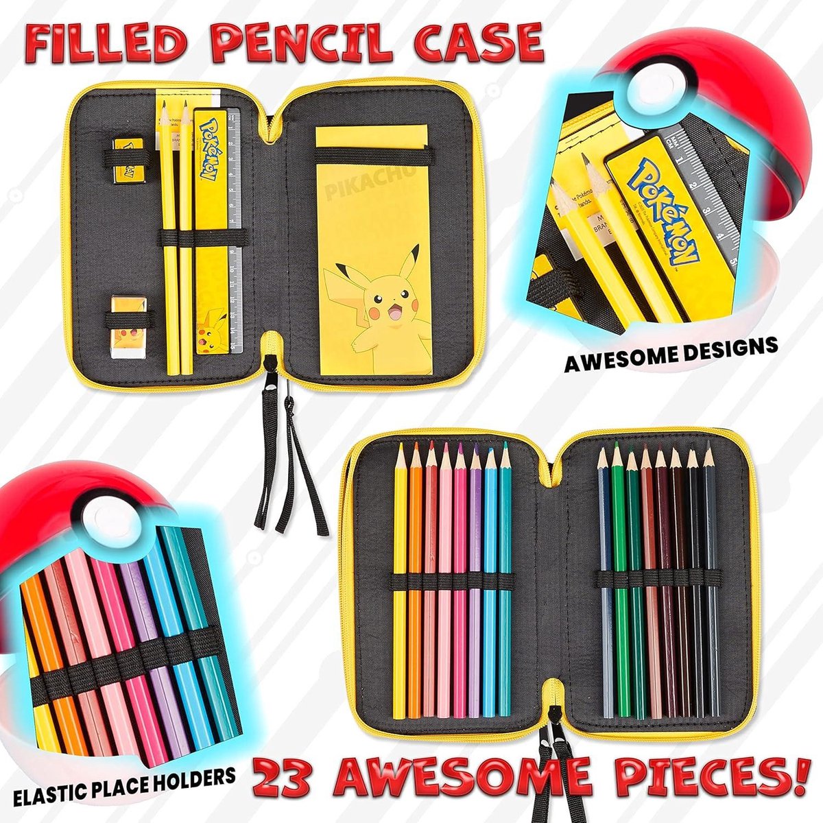 Pokémon - Pikachu - Etui - Gevulde Etui - Potlood - Gum - Puntenslijper