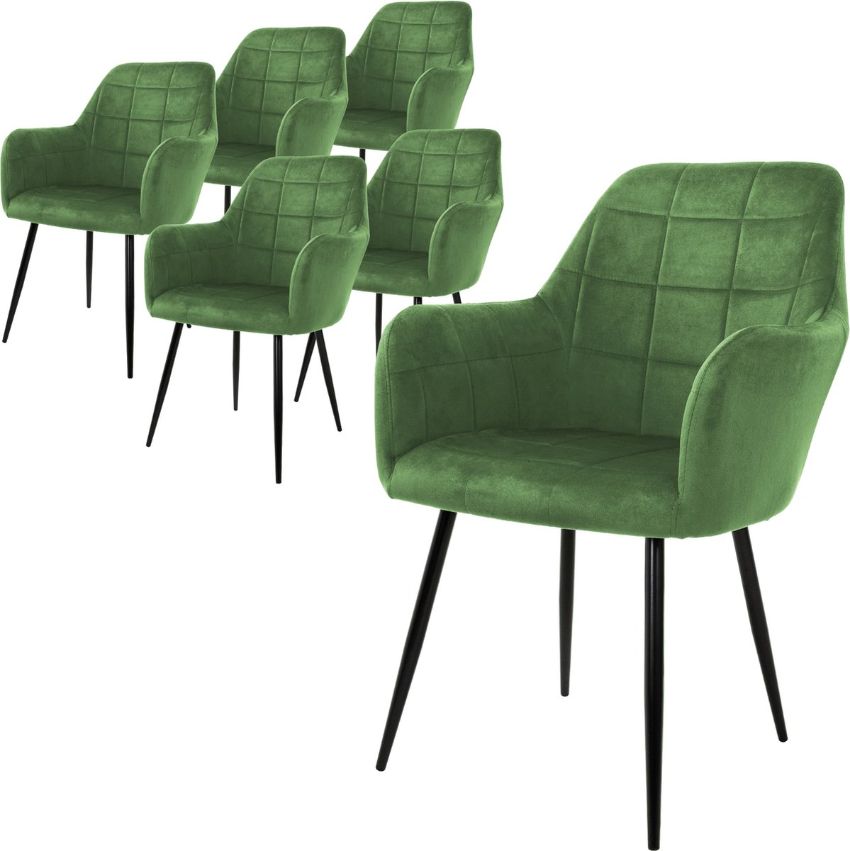 ml-design ECD Germany set van 6 eetkamerstoelen met rugleuning en armleuningen, lichtgroen, keukenstoelen met fluwelen bekleding en metalen poten, ergonomische stoelen voor eettafel, woonkamerstoelen