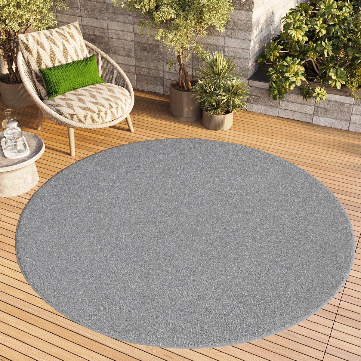 Tapiso Mono Rond Vloerkleed Laagpolig Grijs Effen Tapijt Maat- 160x160