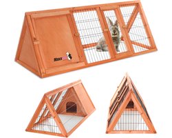 MaxxPet Konijnenhok met Ren – Houten Konijnenkooi – 118x52x45 cm – Naturel