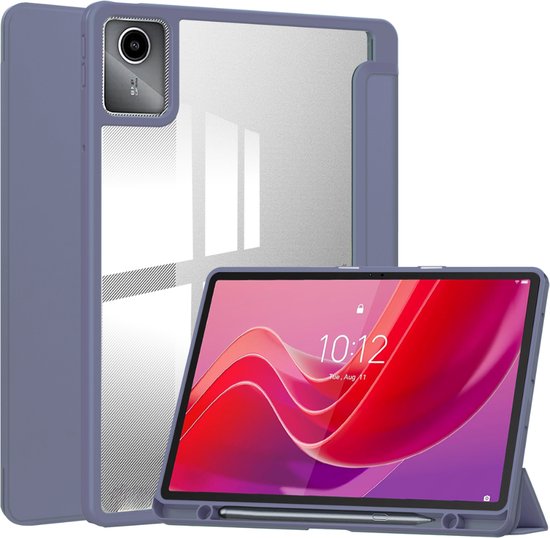 Foto: Case2go tablet hoes geschikt voor lenovo tab m11 2024 acrylic trifold case met pencil houder paars