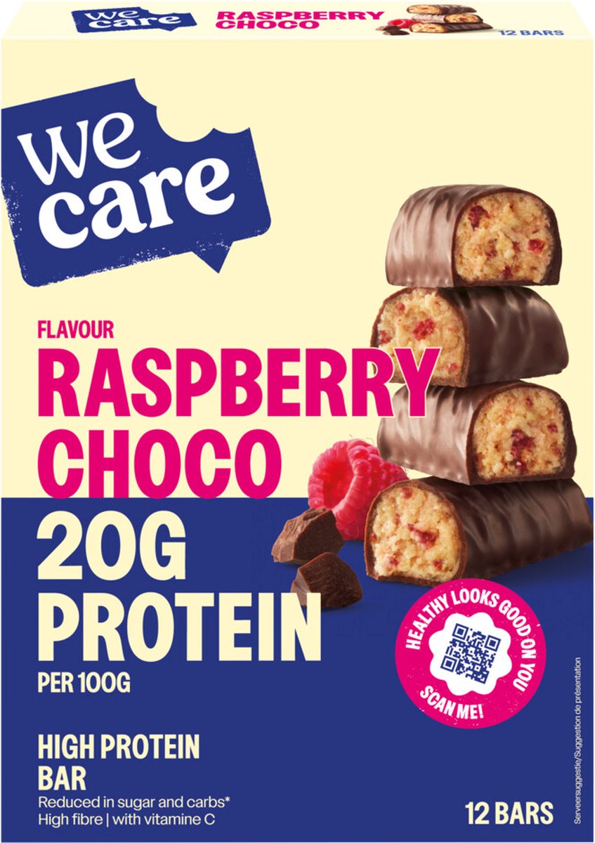 Goedkoopste 6x WeCare High protein Bars Choco Raspberry 372 gr