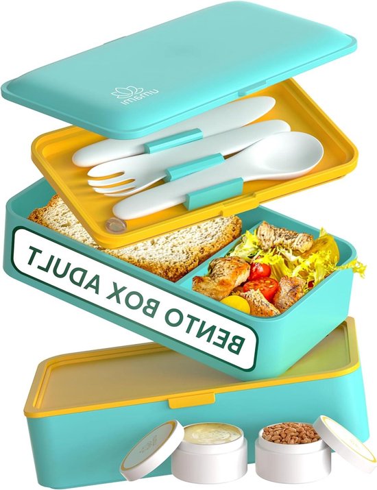 All In One Box All-in-1 1.2L Bento Box for Adults with Cutlery & Sauce Containers ...