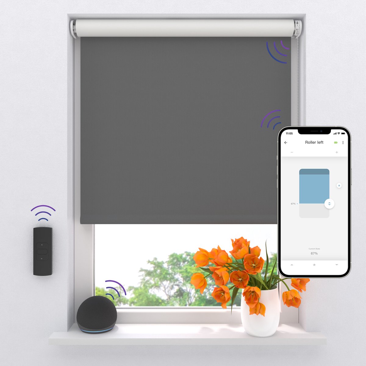 DTCH® Elektrisch Rolgordijn Verduisterend - Easy - Dark Grey - 120 x 190 cm - Motionblinds CMD-02-P