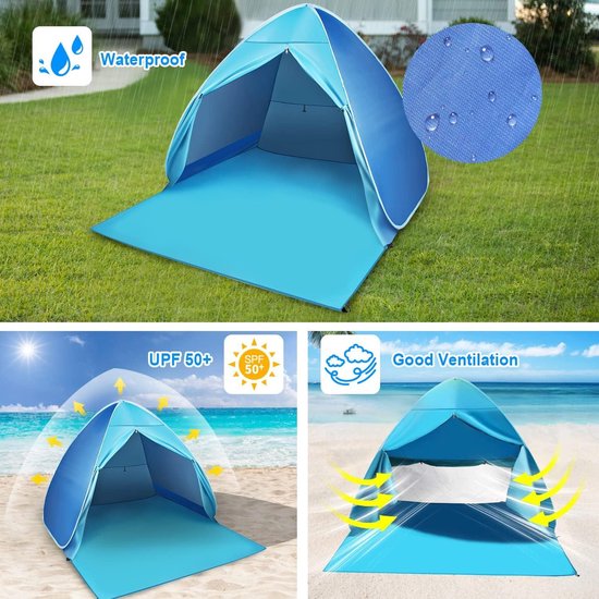 Strandtent pop-up met uv-bescherming en windbescherming 2-3 personen - draagbaar strandtent voor familie camping van Gigamat — afbeelding 2