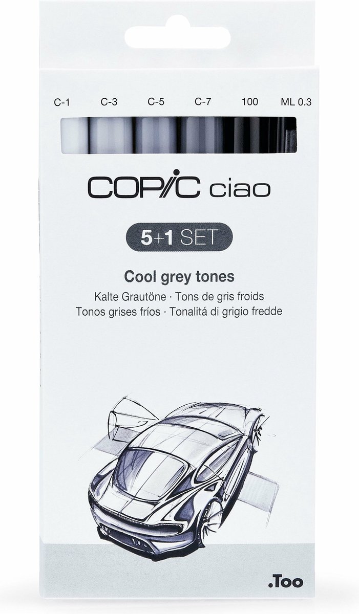 COPIC ciao Marker Hobby ciao 5 markers + 1 fineliner - set - grijstinten