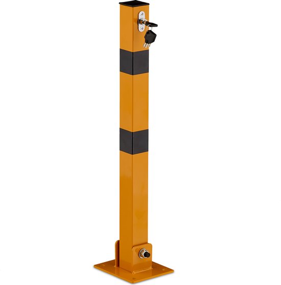 Poteau de stationnement pliable Relaxdays - poteau de barrière avec bandes de signalisation - carré - 3 clés - jaune/noir