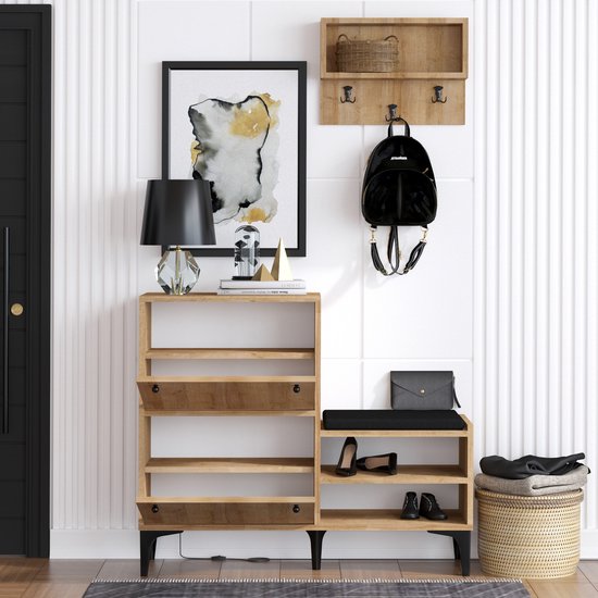 Bred Meuble à chaussures | 100 % MÉLAMINE | Chêne - Asir Group - Armoires de couloir - Brun - Mélamine - Armoires de couloir