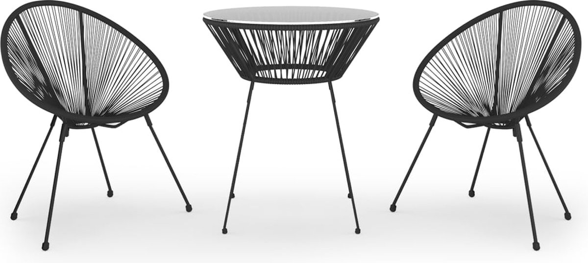 Balkonset 2 personen - Tuinset - Bistroset - Zwart - 3 delig - Tuintafel en 2 stoelen - 2 personen - Gecoat staal - Onderhoudsvrij staal