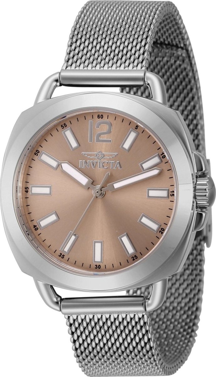 Invicta Wildflower 46337 Dames Horloge - Waterdicht - Analoog - Quartz Uurwerk - Roestvrij Staal met roze Wijzerplaat - 32mm