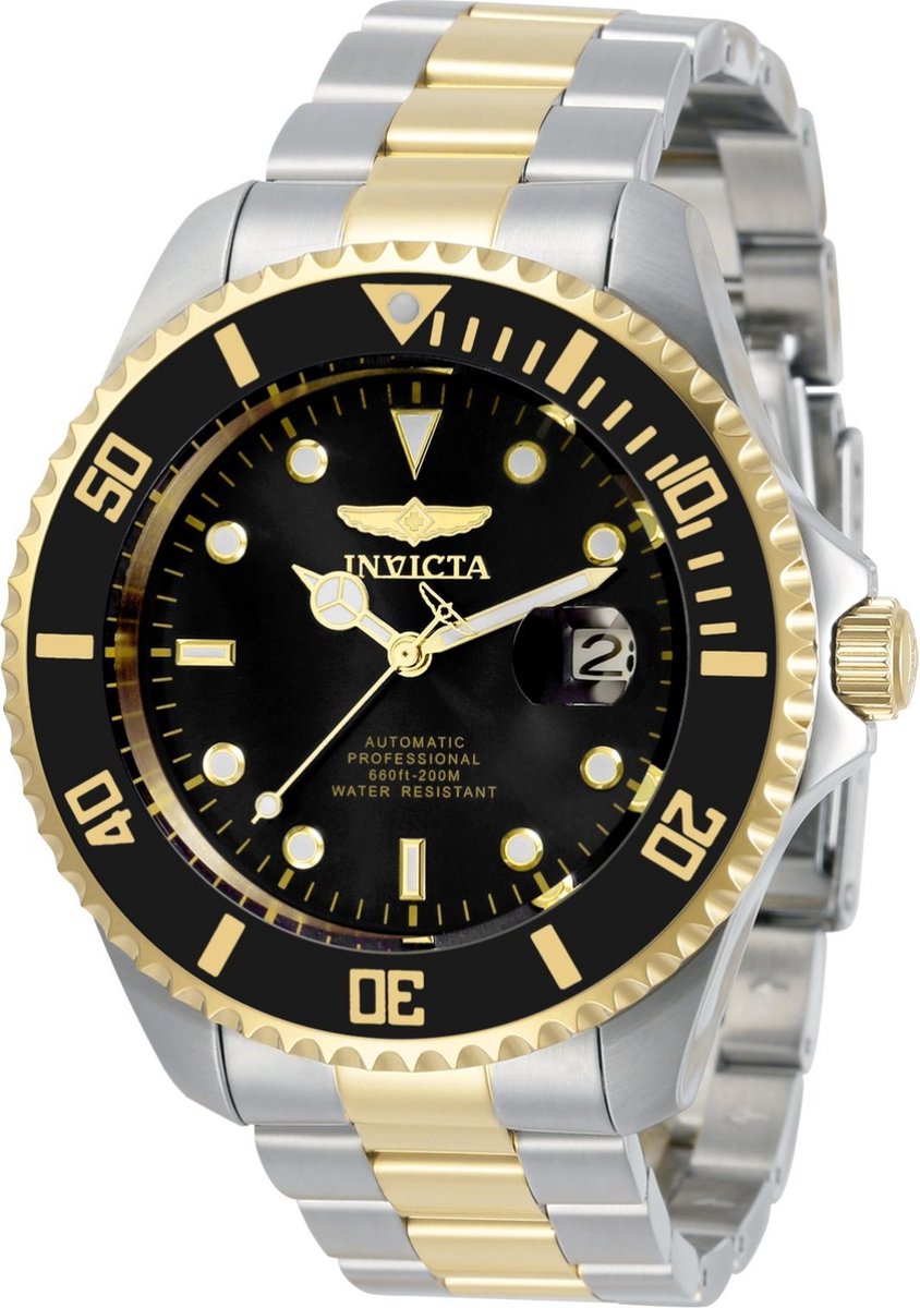 Invicta Pro Diver 34041 Heren Horloge - Waterdicht - Analoog - Automatisch Uurwerk - Roestvrij Staal met zwarte Wijzerplaat - 47mm
