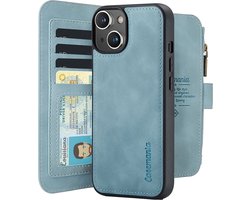 CaseMania Bookcase hoesje geschikt voor Apple iPhone 15 Plus - Effen Aqua - Kunstleer - Portemonnee met 14 Vakjes voor Pasjes en Ritsvak