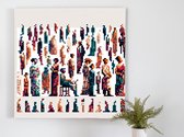 Pixel art dikke dames schilderij | Volumineuze Vrouwen in Levendige Kleuren: Pixel Art Meesterwerk | Kunst - 80x80 centimeter op Forex | Foto op Forex