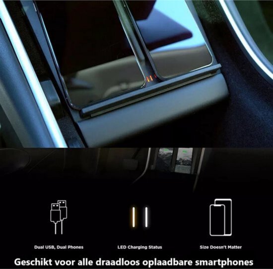 Tesla Model 3 Draadloze Dubbele Telefoon Oplader voor Middenconsole - Interieur Accessoires