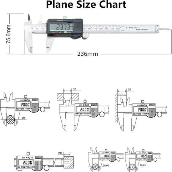 Digitale schuifmaat in roestvrij staal 150x40 mm 0,01 mm / inch voor linkshandigen MIB MIB CAD150GAU