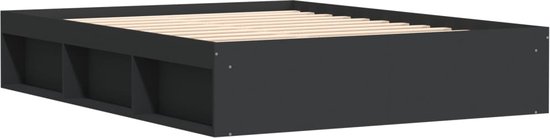 Cadre de lit noir The Living Store 140x200 cm - Cadre de lit moderne - Lit double - Lit Zwart - Lit en bois - Lit avec Compartiments de rangement
