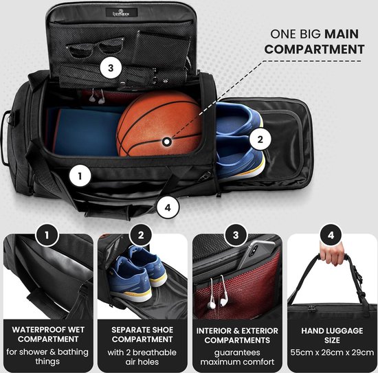 Sac De Sport Homme 40L - Sac Voyage Gym Avec Compartiment Chaussures | Imperméable, Grand Volume