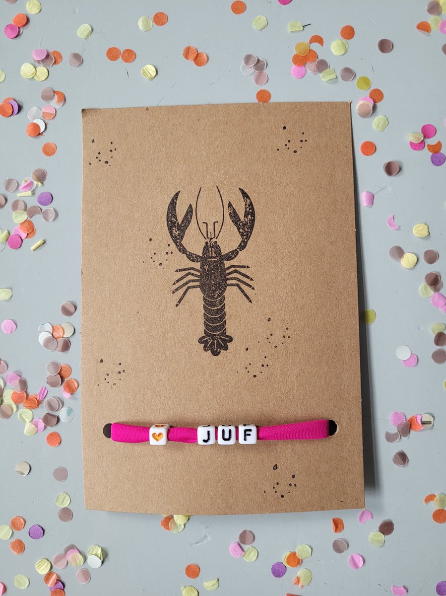 Goedkoopste juf - leerkracht - basisschool - onderwijs - armband - bedankje - bedankt juf - ibiza style - letterarmband - roze - kreeft