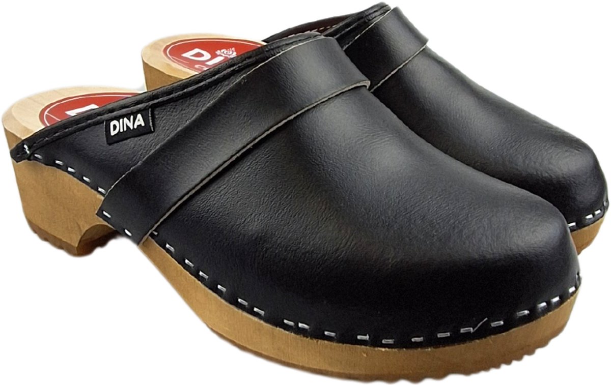 Dina Zweedse klompen - Tuinklompen - Thuisklompen - Unisex klompen - Zwart met echt leder - maat 41