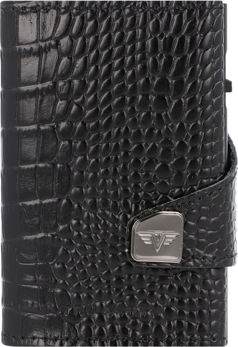 TRU VIRTU Leren Kaarthoes Click & Slide Doublewallet Croco Black / Black Zwart