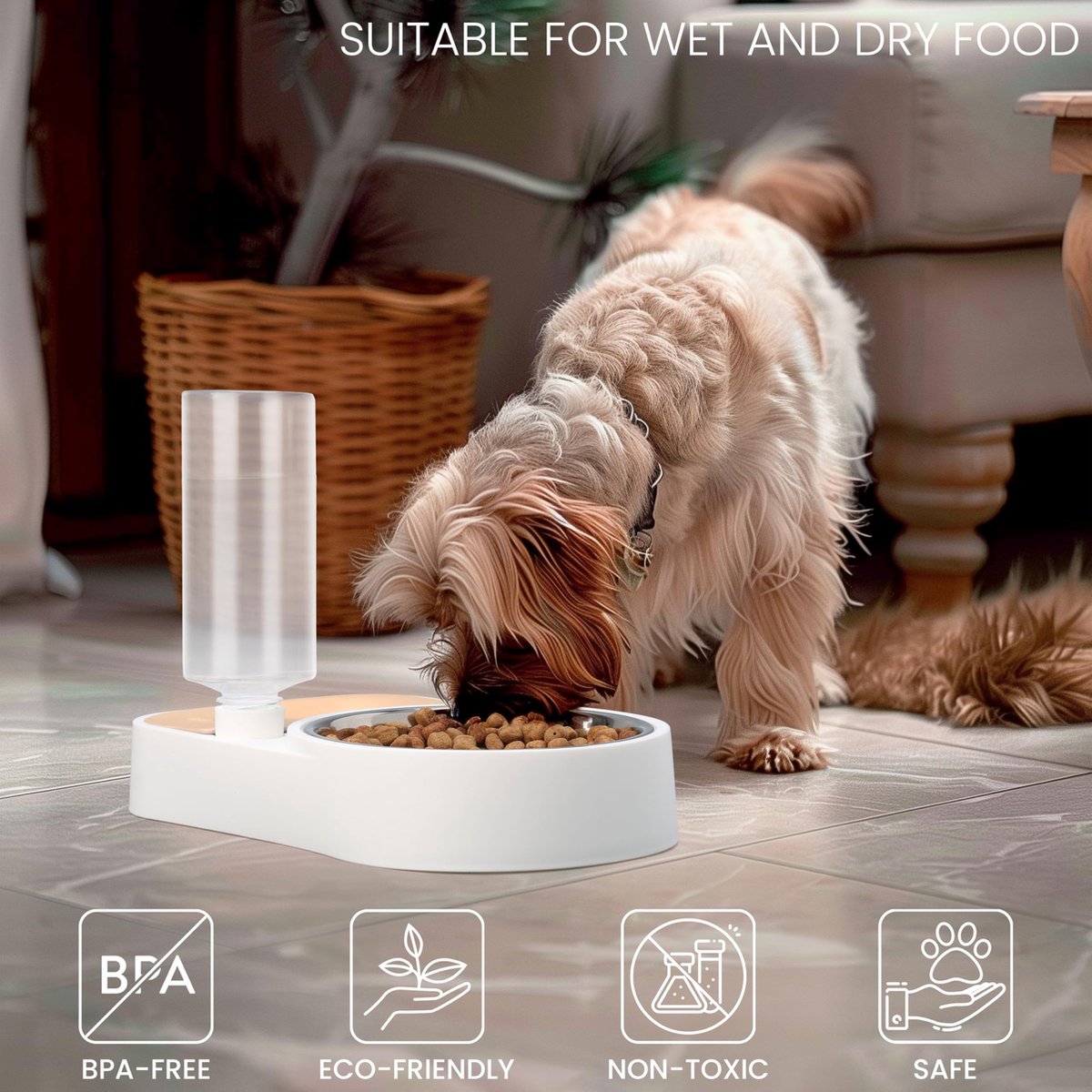 Afbeelding 2 van Belle Vous Pink Automatic Water Dispenser/Feeder Pet Food Bowl - 500ml/17oz Capacity - Plastic Gravity Pet Food Dispenser - Water/Food Bowl for Cats, Small/Medium/Large Dogs, Rabbits & Other Animals