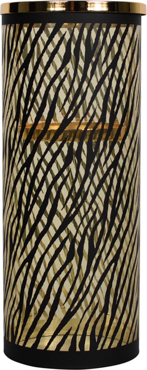 Mars & More *windlicht cilinder goud zebra breed medium 30cm* Zwart