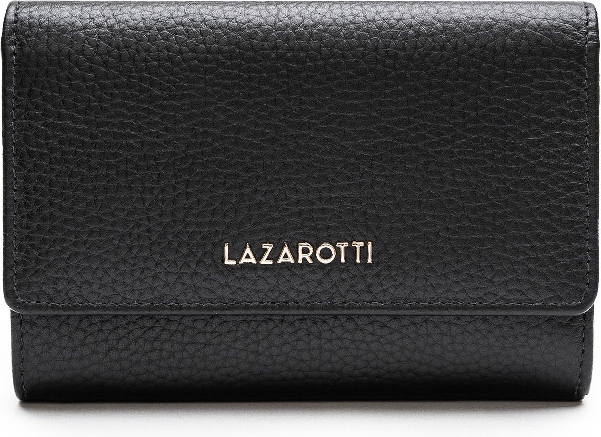 Lazarotti Leren portemonnee Bologna Leather Zip Wallet With 15 Card Slots Black zwart