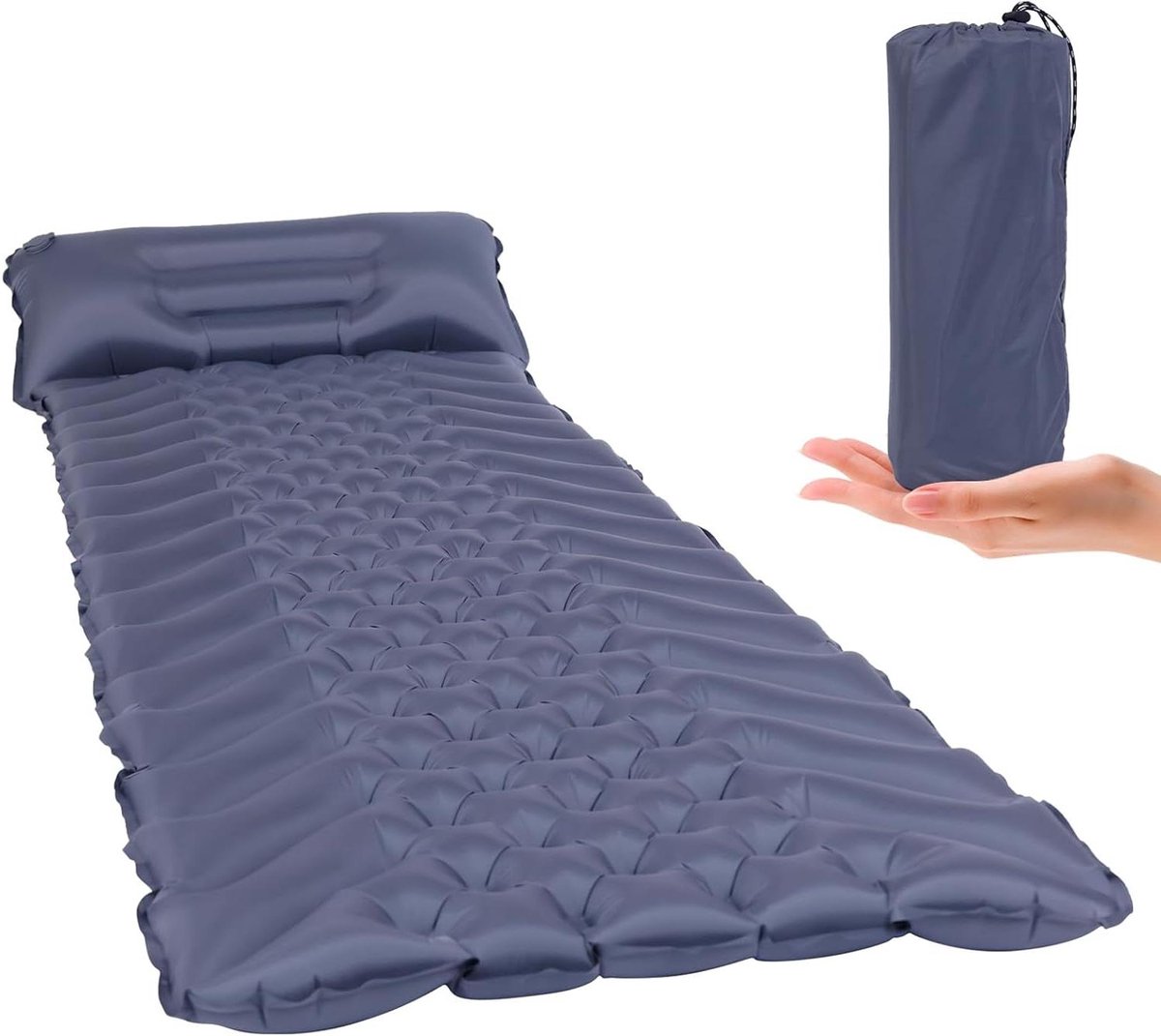 Outdoor Camping Ultralichte Opvouwbare Slaapmat Grijs met Hoofdkussen Kleine Verpakking