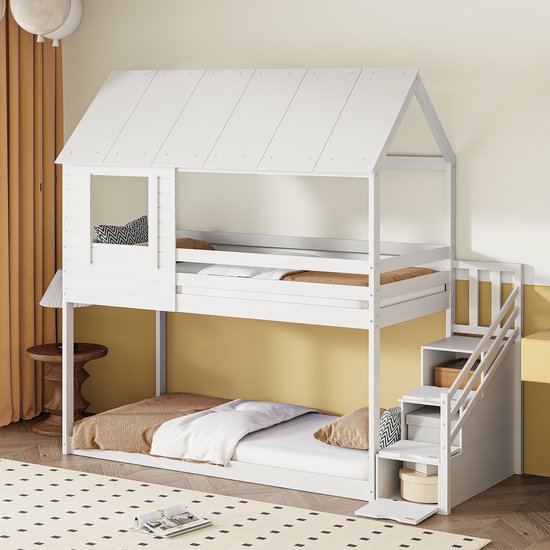 Forrest stapelbed 90x200 massief beuken wit