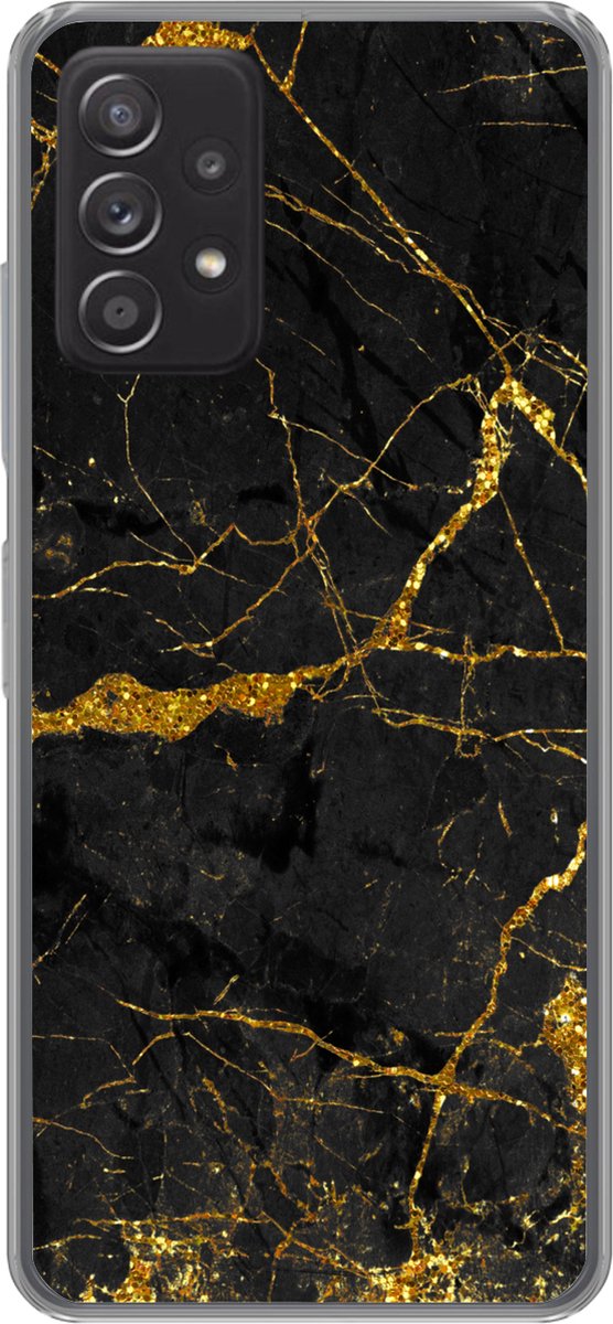 Telefoonhoesje Geschikt voor Samsung galaxy a73 hoesje - Marmer print - Goud - Zwart - Marmer printlook - Luxe - Glitter - Siliconen Telefoonhoesje Telefoonhoesje