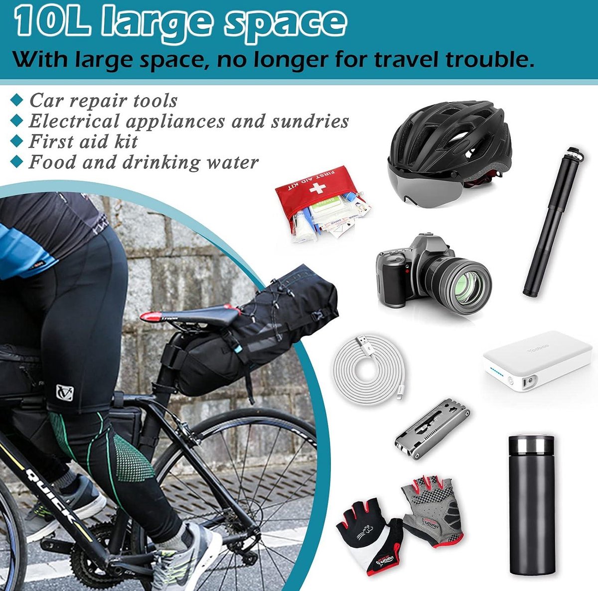 Waterdichte Fiets Zadeltas 10L - Tail Bag Onder Seat Pack voor Outdoor Mountain Road MTB Bike