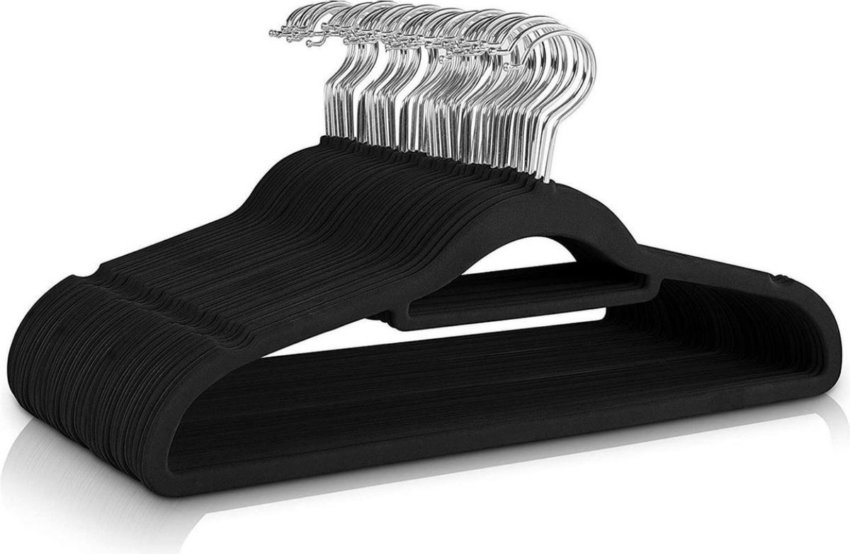 50 XEMM Kledinghangers - Met broeklat - Suede kledinghangers - Kleerhangers - Zwart