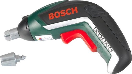 Bosch Ixolino II speelgoed schroevendraaier in groen, zwart en rood, met een losse grijze bit.