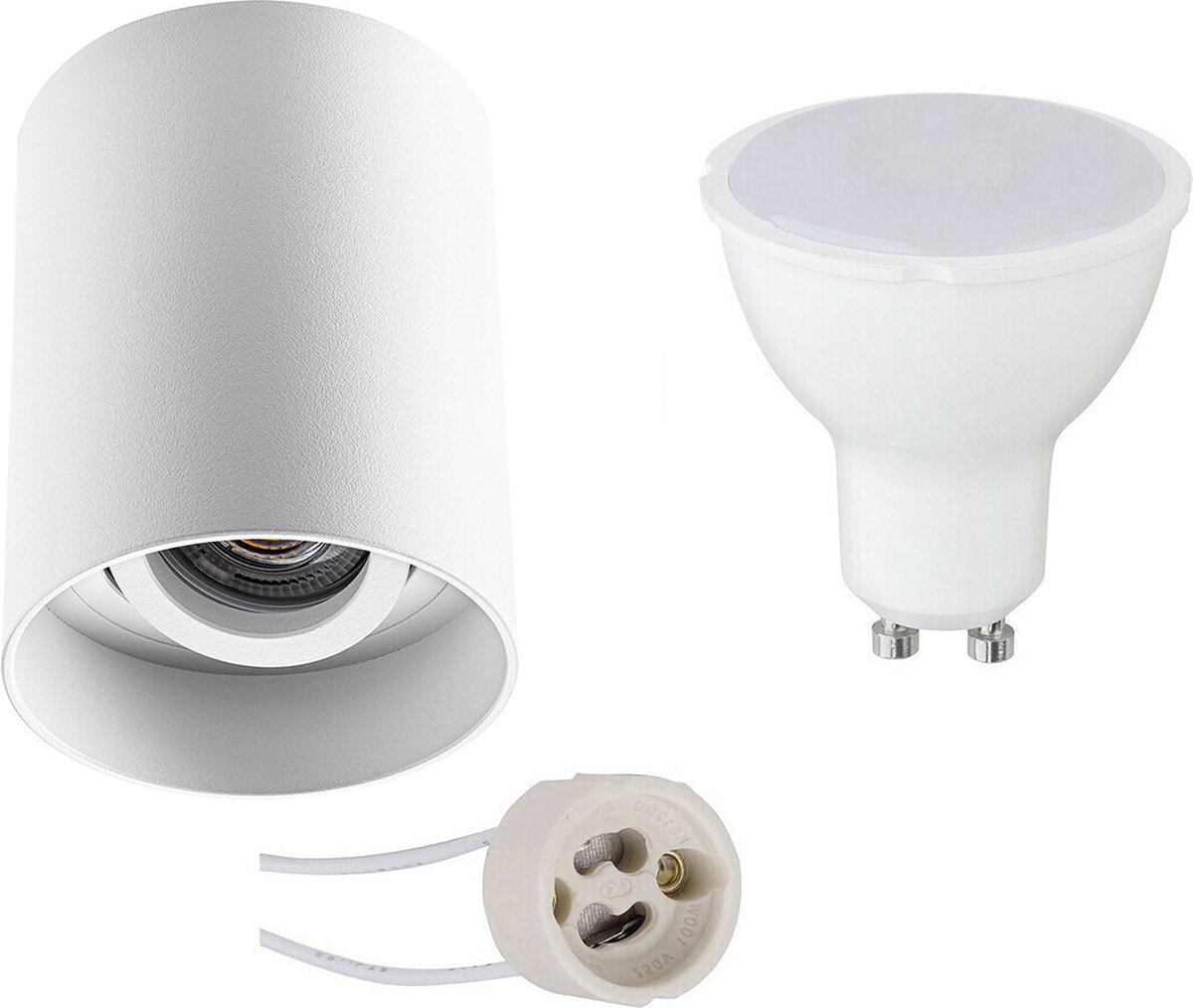 Opbouwspot Set - Pragmi Luxina Pro - GU10 Fitting - Opbouw Rond - Mat Wit - 4W - Warm Wit 3000K - Verdiept - Kantelbaar - Ø90mm