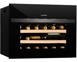 Klarstein Wijnkoeler Inbouw , 1-zone Kleine Drankenkoeler, Kleine Wijnkast 51L, Kleine Wijnkoeler met Glazen Deur, Binnen/Buiten Flessenkoeler, Wijnkoelkast voor 24 Flessen,75L 55 cm - Houten Schappen - Wijnklimaatkast - Wine Cooler