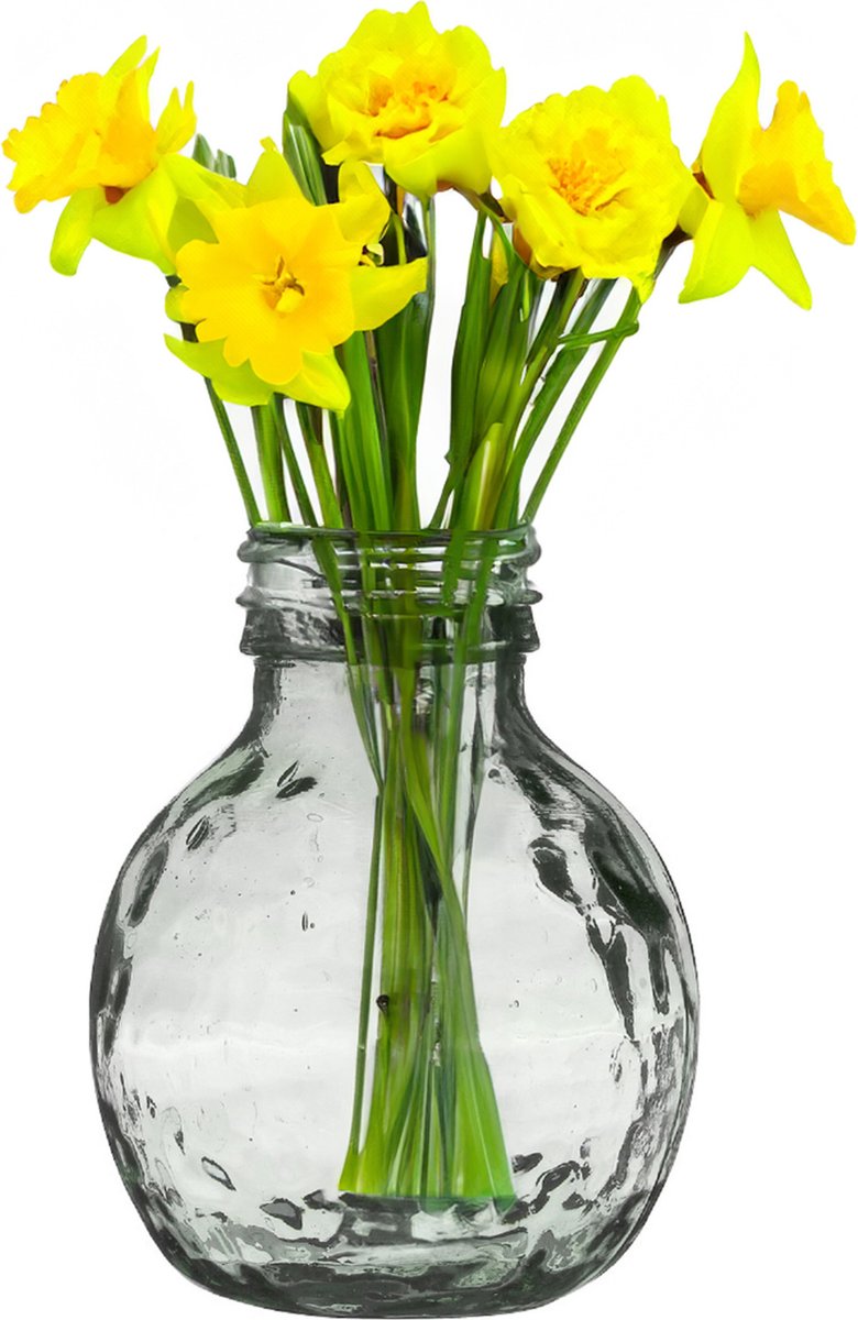 Natural Living Bloemenvaas Lourdes - transparant - gerecycled glas - 25 x 30 cm - Ronde bol vorm vazen