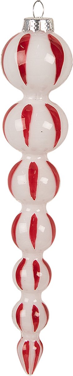 Clayre & Eef Kerstbal Ø 4x18 cm Wit Rood Glas
