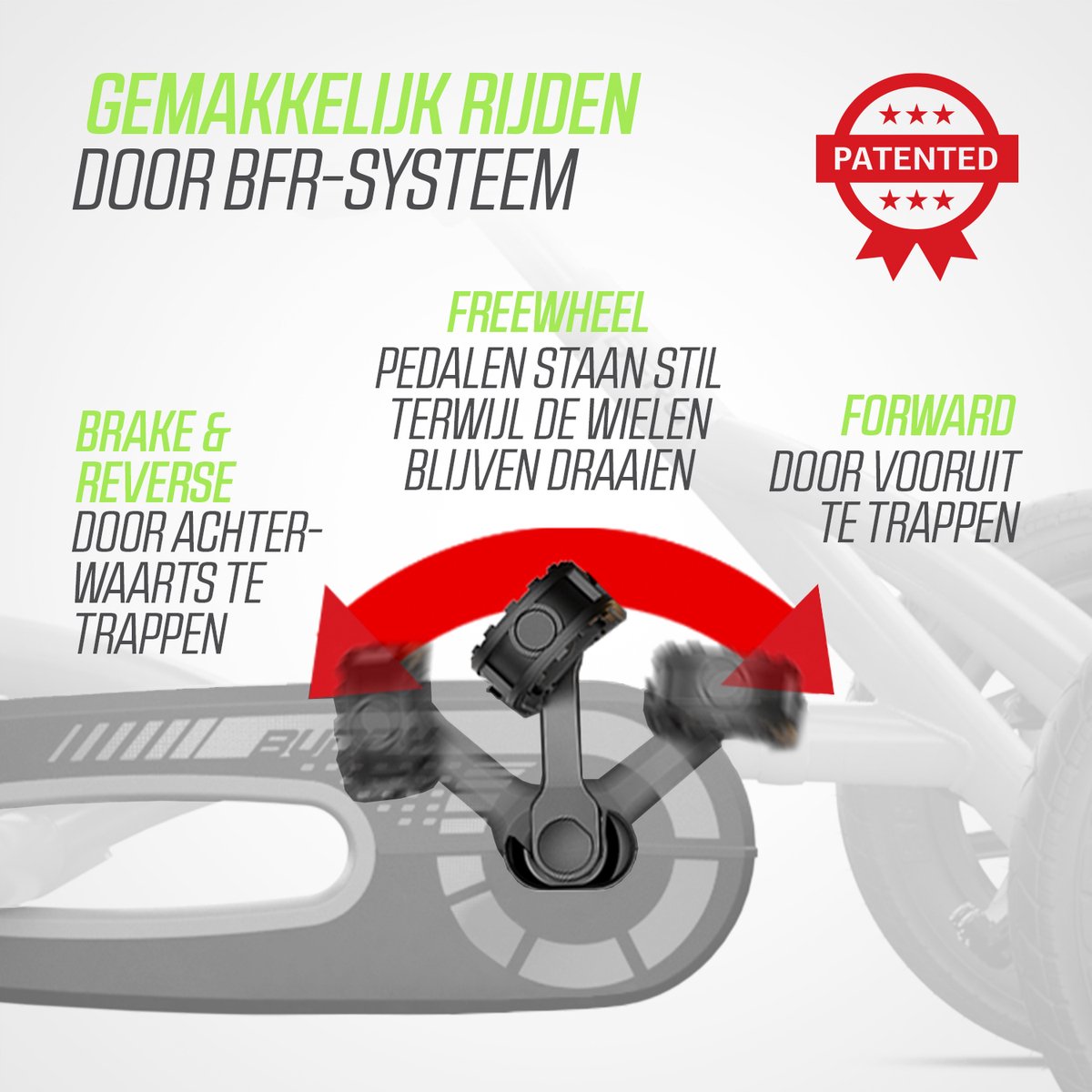 BERG Choppy Neo Skelter - Skelter met 3 wielen - 3+ Jaar - All Terrain Luchtbanden - Triker - Zwart/Groen — afbeelding 3