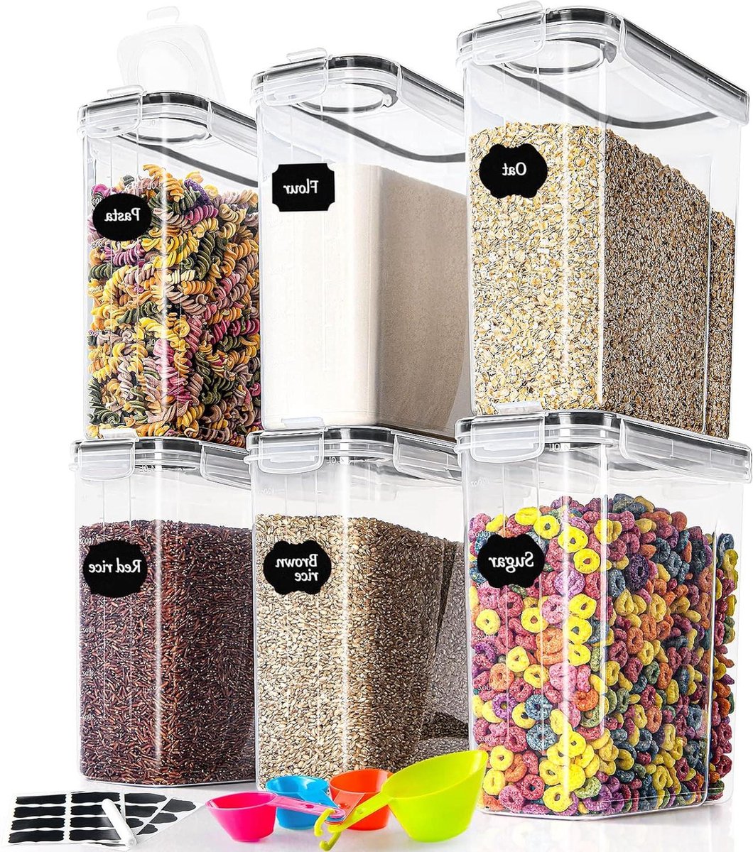 4L Voorraaddozen Set van 6 Opbergdoos Keuken Luchtdicht Plastic Voorraadpotten met Deksel voor Pasta Muesli Rijst Meel Voeden Huisdieren rice dispencer